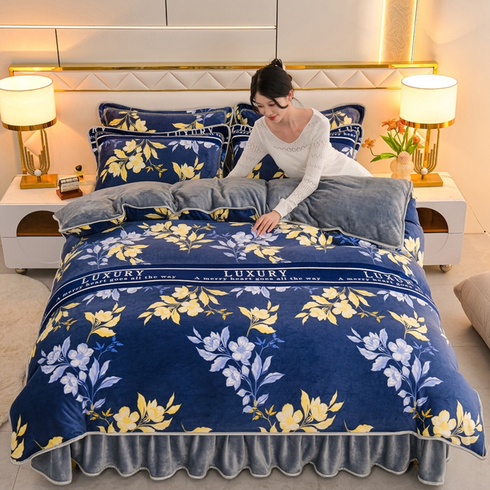 91家纺网 家纺一手货源 找家纺 眠多宝 2025新款8-9斤高克重牛奶绒四件套法莱绒水晶绒金貂绒抖音快手直播热款 金桂飘香