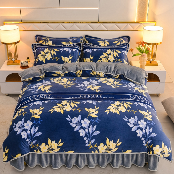 91家纺网 家纺一手货源 找家纺 眠多宝 2025新款8-9斤高克重牛奶绒四件套法莱绒水晶绒金貂绒抖音快手直播热款 金桂飘香