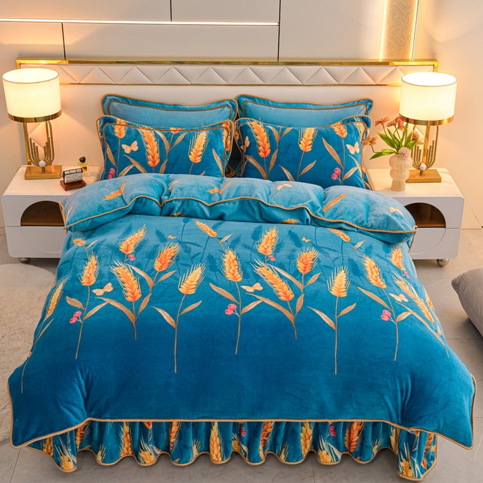 91家纺网 家纺一手货源 找家纺 眠多宝 2025新款8-9斤高克重牛奶绒四件套法莱绒水晶绒金貂绒抖音快手直播热款 金麦穗