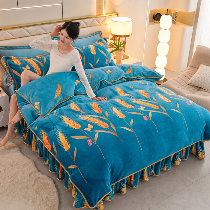 91家纺网 家纺一手货源 找家纺 眠多宝 2025新款8-9斤高克重牛奶绒四件套法莱绒水晶绒金貂绒抖音快手直播热款 金麦穗