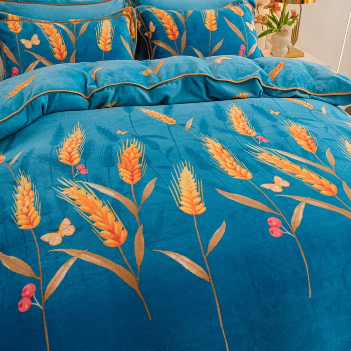 91家纺网 家纺一手货源 找家纺 眠多宝 2025新款8-9斤高克重牛奶绒四件套法莱绒水晶绒金貂绒抖音快手直播热款 金麦穗