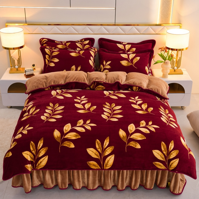 91家纺网 家纺一手货源 找家纺 眠多宝 2025新款8-9斤高克重牛奶绒四件套法莱绒水晶绒金貂绒抖音快手直播热款 金枝玉叶