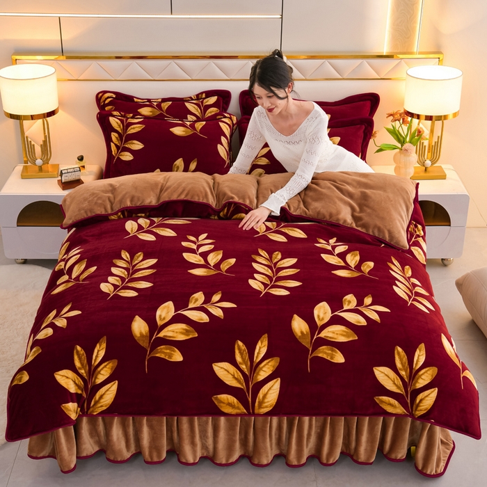 91家纺网 家纺一手货源 找家纺 眠多宝 2025新款8-9斤高克重牛奶绒四件套法莱绒水晶绒金貂绒抖音快手直播热款 金枝玉叶