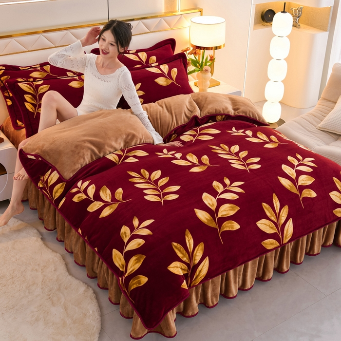 91家纺网 家纺一手货源 找家纺 眠多宝 2025新款8-9斤高克重牛奶绒四件套法莱绒水晶绒金貂绒抖音快手直播热款 金枝玉叶