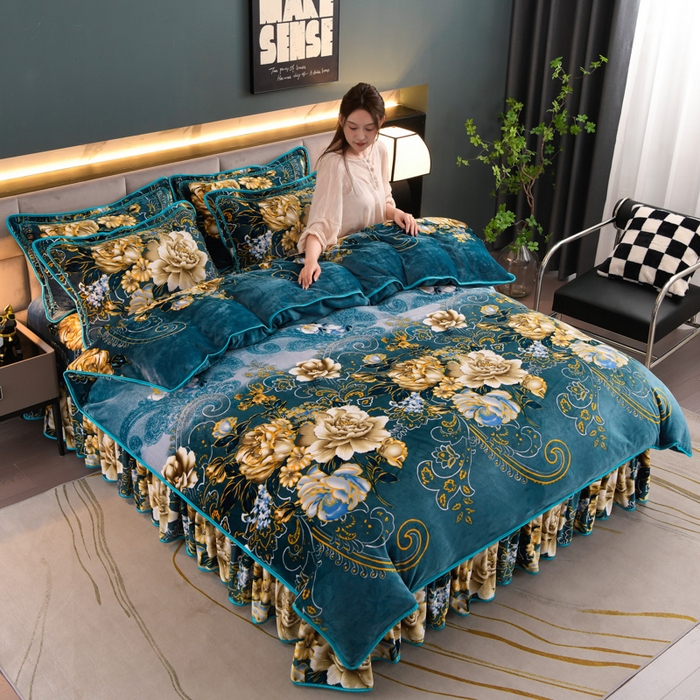 91家纺网 家纺一手货源 找家纺 眠多宝 2025新款8-9斤高克重牛奶绒四件套法莱绒水晶绒金貂绒抖音快手直播热款 绿野仙踪