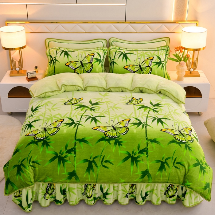 91家纺网 家纺一手货源 找家纺 眠多宝 2025新款8-9斤高克重牛奶绒四件套法莱绒水晶绒金貂绒抖音快手直播热款 翩翩起舞