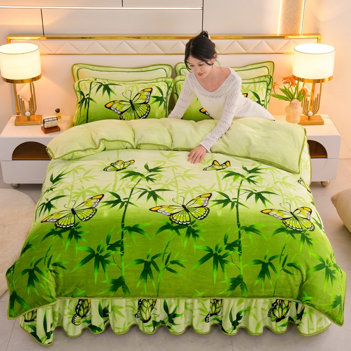 91家纺网 家纺一手货源 找家纺 眠多宝 2025新款8-9斤高克重牛奶绒四件套法莱绒水晶绒金貂绒抖音快手直播热款 翩翩起舞