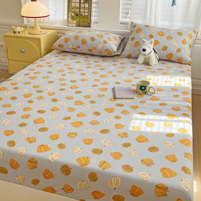 91家纺网 家纺一手货源 找家纺 （总）2025新款母婴级ins小清新双层纱印花床笠床垫保护罩枕套三件套