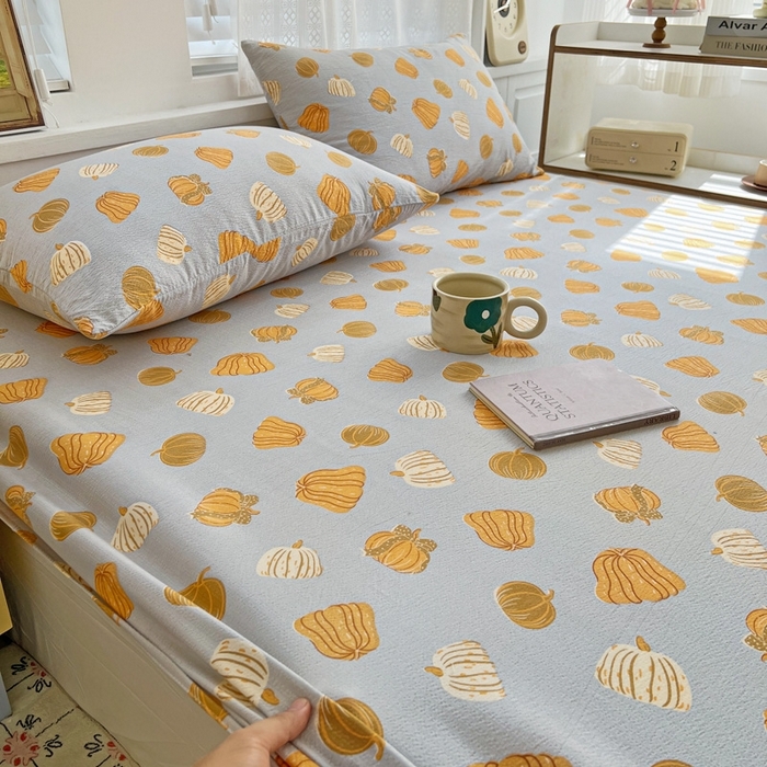 91家纺网 家纺一手货源 找家纺 （总）2025新款母婴级ins小清新双层纱印花床笠床垫保护罩枕套三件套