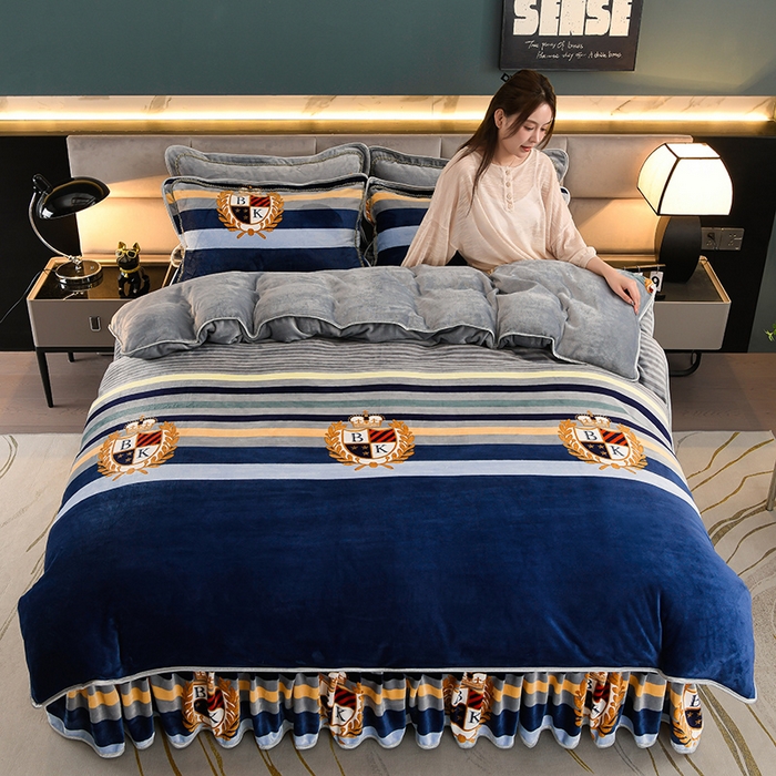 91家纺网 家纺一手货源 找家纺 眠多宝 2025新款8-9斤高克重牛奶绒四件套法莱绒水晶绒金貂绒抖音快手直播热款 英伦风