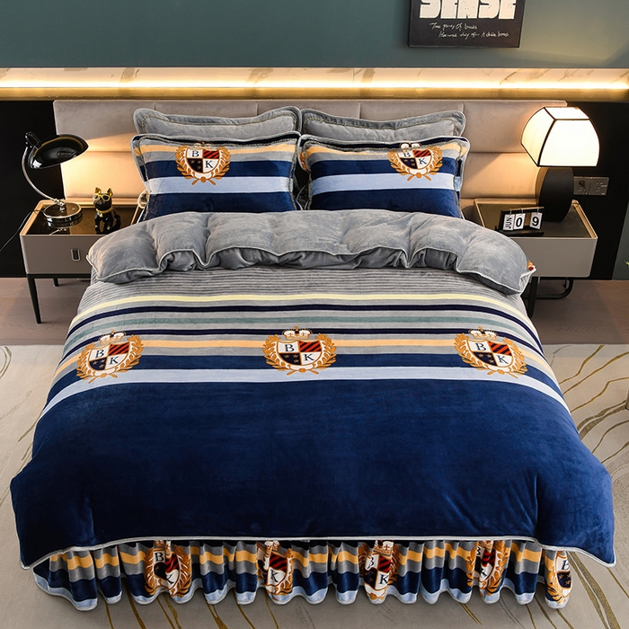 91家纺网 家纺一手货源 找家纺 眠多宝 2025新款8-9斤高克重牛奶绒四件套法莱绒水晶绒金貂绒抖音快手直播热款 英伦风