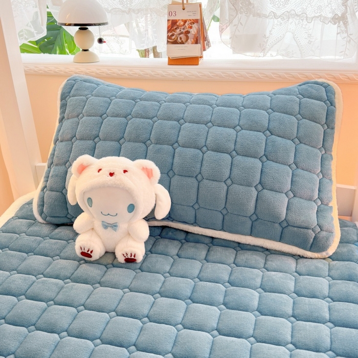 91家纺网 家纺一手货源 找家纺 爱屋及屋 2025新款牛奶绒毛巾绣床垫-学生床 luck狗-海蓝
