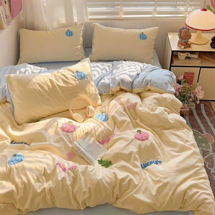 91家纺网 家纺一手货源 找家纺 （总）优选 2025新款超柔水洗棉INS小红书学生三件套毛巾绣卡通四件套【提供买家秀】