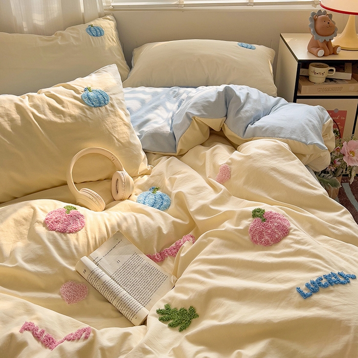 91家纺网 家纺一手货源 找家纺 （总）优选 2025新款超柔水洗棉INS小红书学生三件套毛巾绣卡通四件套【提供买家秀】