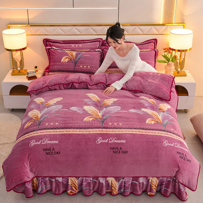 91家纺网 家纺一手货源 找家纺 眠多宝 2025新款8-9斤高克重牛奶绒四件套法莱绒水晶绒金貂绒抖音快手直播热款 缘定今生