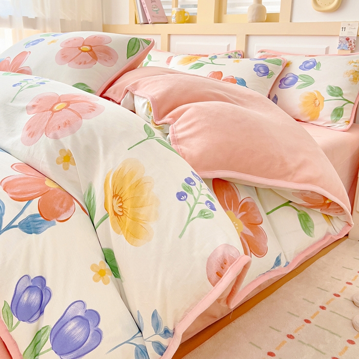 91家纺网 家纺一手货源 找家纺 （总）琪琪阁家纺 2025新款A类全棉纯棉加牛奶绒包边款单被套四件套