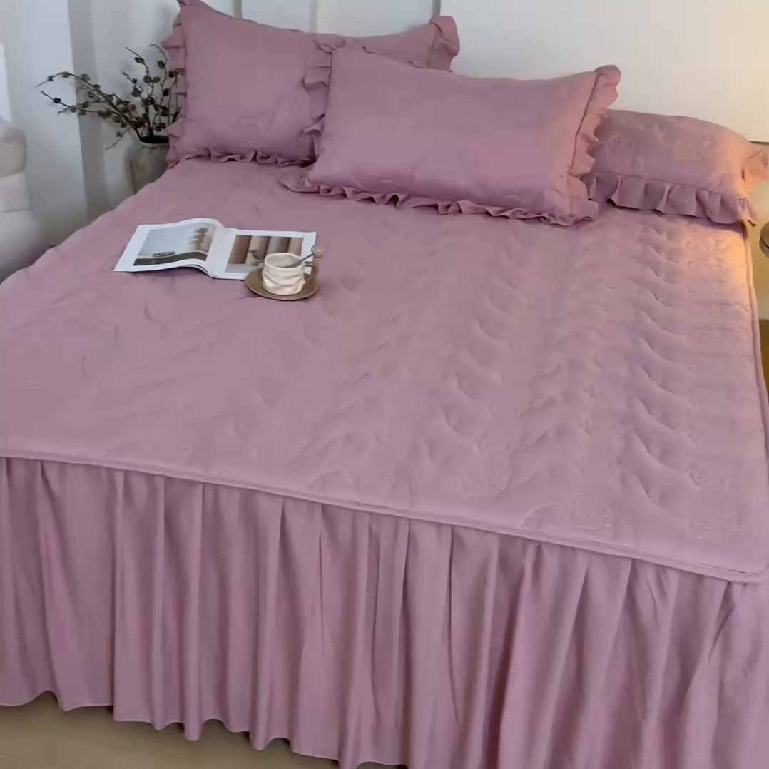 91家纺网 家纺一手货源 找家纺 （总）瑞兴纺 2025新款水洗磨毛夹棉床裙三件套系列-繁花