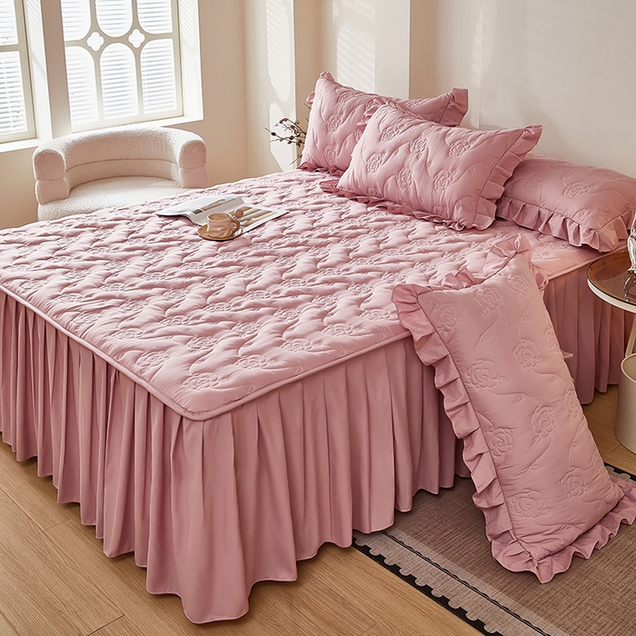 91家纺网 家纺一手货源 找家纺 （总）瑞兴纺 2025新款水洗磨毛夹棉床裙三件套系列-繁花