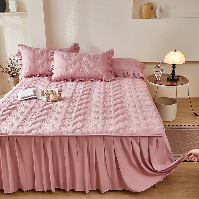 91家纺网 家纺一手货源 找家纺 （总）瑞兴纺 2025新款水洗磨毛夹棉床裙三件套系列-繁花