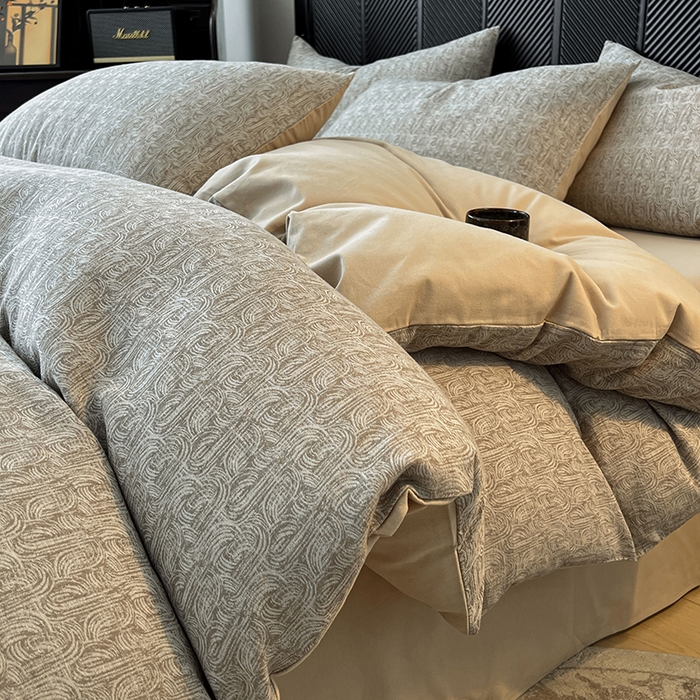 91家纺网 家纺一手货源 找家纺 （总）莱茵家居 2025新款A类简约60S色织提花磨毛四件套