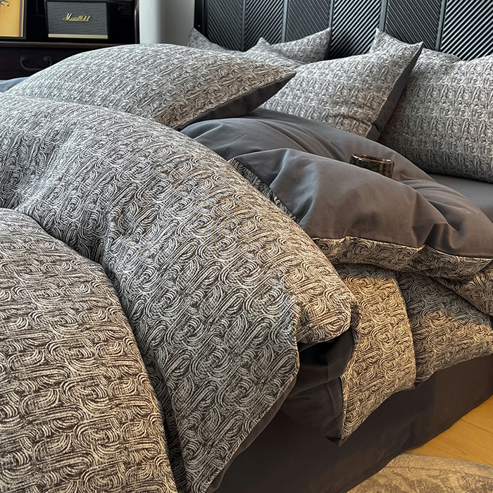 91家纺网 家纺一手货源 找家纺 （总）莱茵家居 2025新款A类简约60S色织提花磨毛四件套