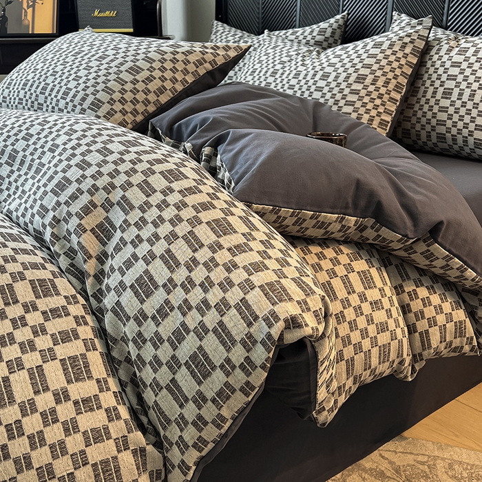 91家纺网 家纺一手货源 找家纺 （总）莱茵家居 2025新款A类简约60S色织提花磨毛四件套