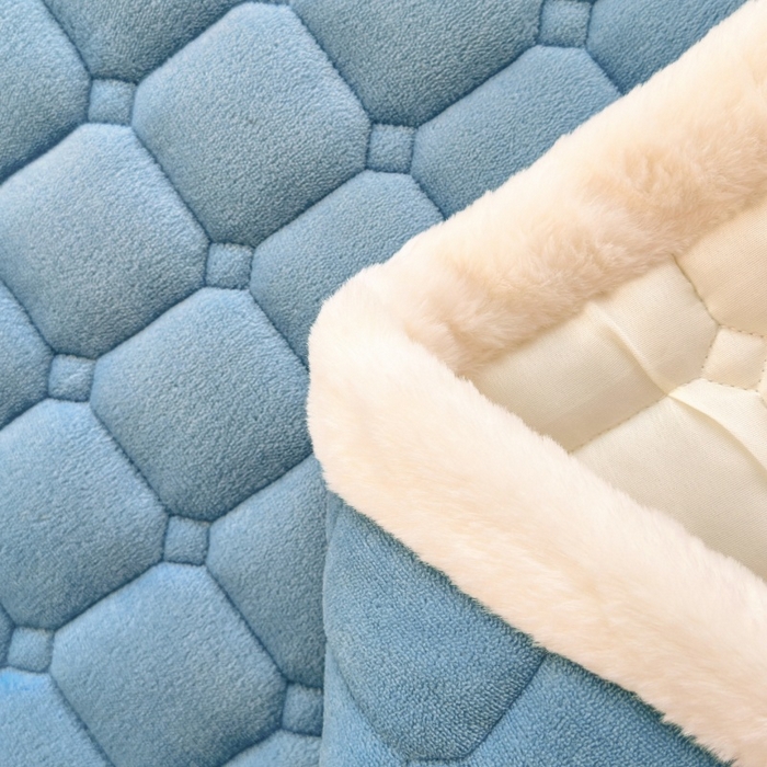 91家纺网 家纺一手货源 找家纺 爱屋及屋 2025新款牛奶绒纯色床护垫-好运熊系列 海蓝