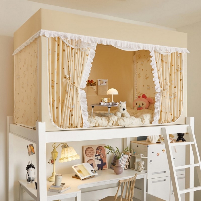 锦逸家居 2025新款卡通抱抱熊强遮光床帘款学生蚊帐 可爱熊-卡其