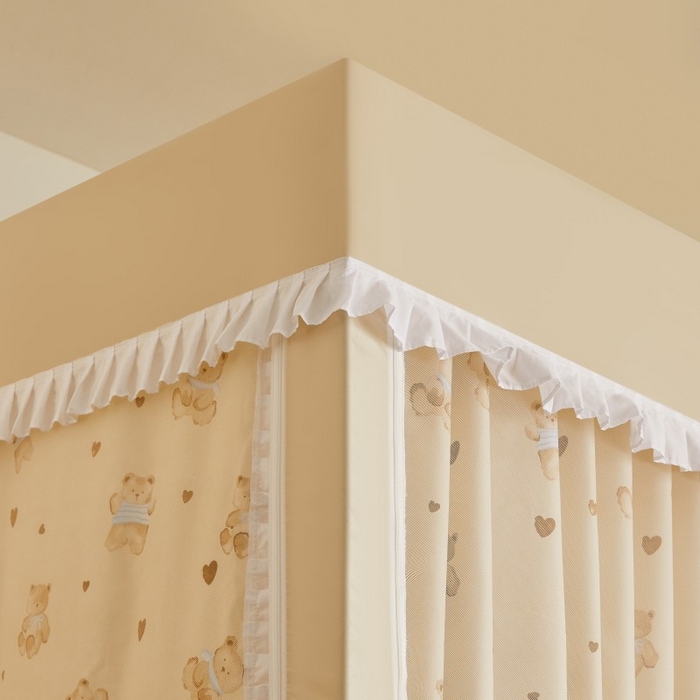 91家纺网 家纺一手货源 找家纺 锦逸家居 2025新款卡通抱抱熊强遮光床帘款学生蚊帐 可爱熊-卡其