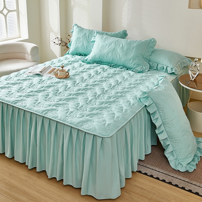 91家纺网 家纺一手货源 找家纺 瑞兴纺 2025新款水洗磨毛夹棉床裙三件套系列-繁花 繁花-梦兰