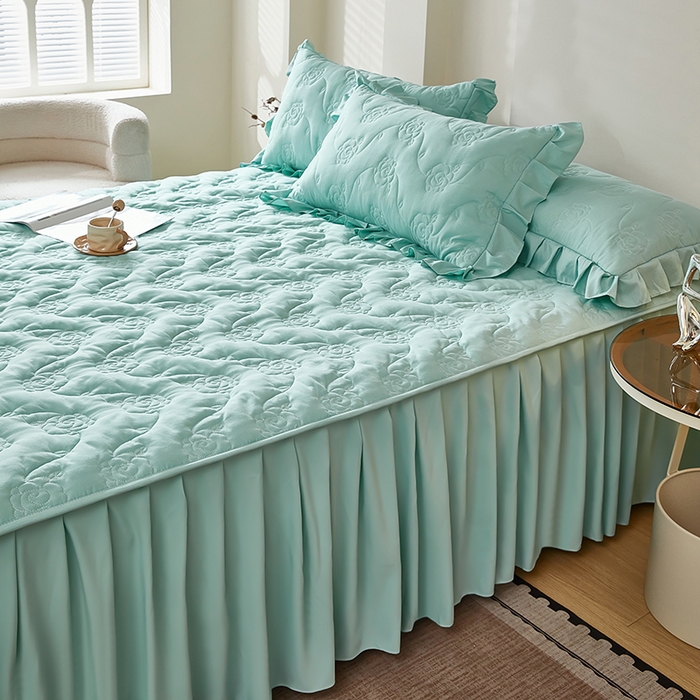 91家纺网 家纺一手货源 找家纺 瑞兴纺 2025新款水洗磨毛夹棉床裙三件套系列-繁花 繁花-梦兰