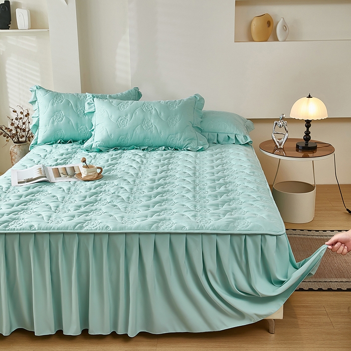 91家纺网 家纺一手货源 找家纺 瑞兴纺 2025新款水洗磨毛夹棉床裙三件套系列-繁花 繁花-梦兰