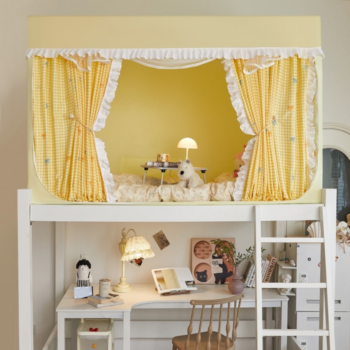 91家纺网 家纺一手货源 找家纺 锦逸家居 2025新款卡通抱抱熊强遮光床帘款学生蚊帐 蝴蝶结-嫩黄