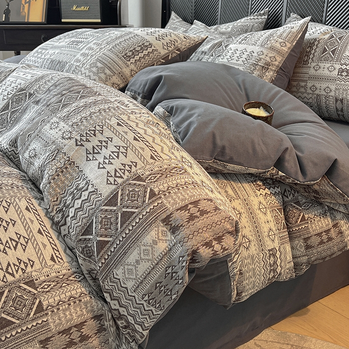 （总）莱茵家居 2025新款A类简约60S色织提花磨毛四件套