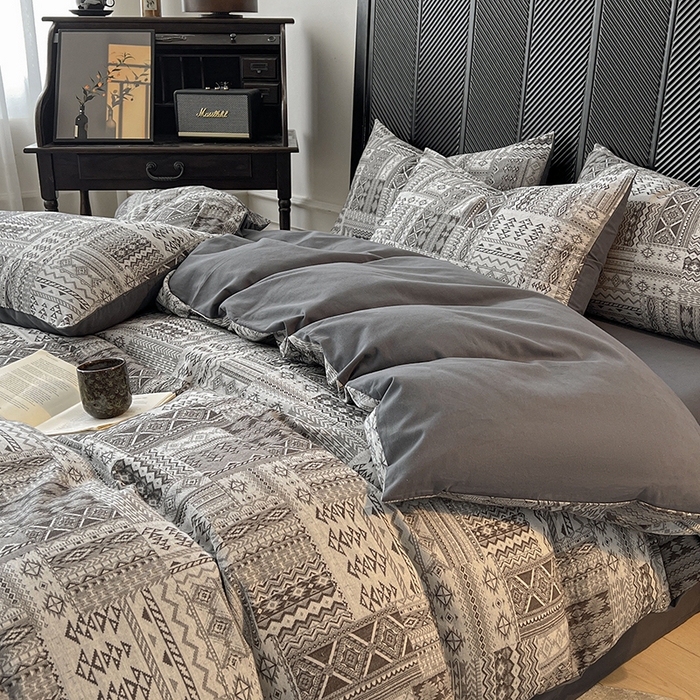 91家纺网 家纺一手货源 找家纺 （总）莱茵家居 2025新款A类简约60S色织提花磨毛四件套