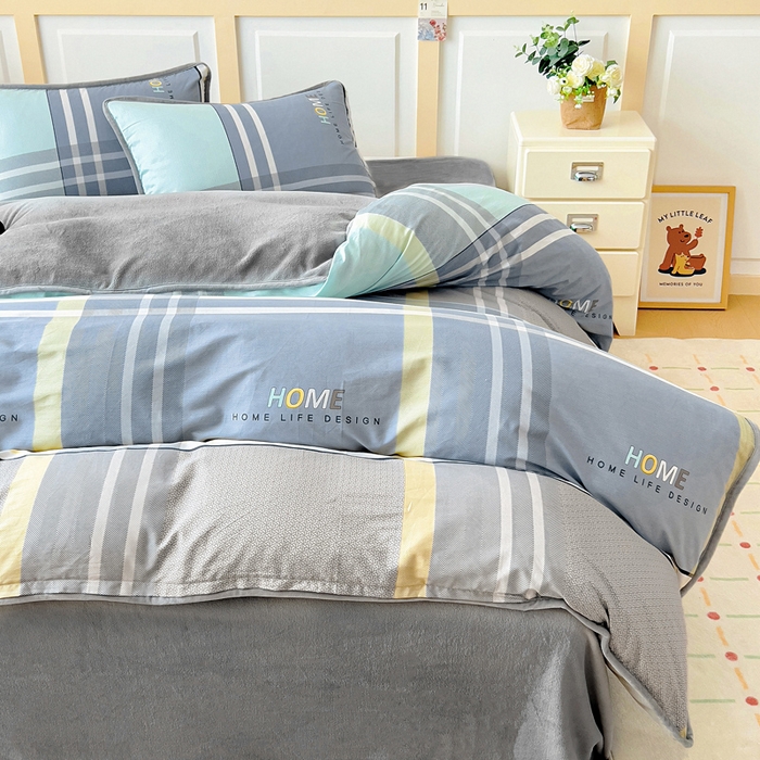 91家纺网 家纺一手货源 找家纺 琪琪阁家纺 2025新款A类全棉纯棉加牛奶绒包边款单被套四件套菲尔顿