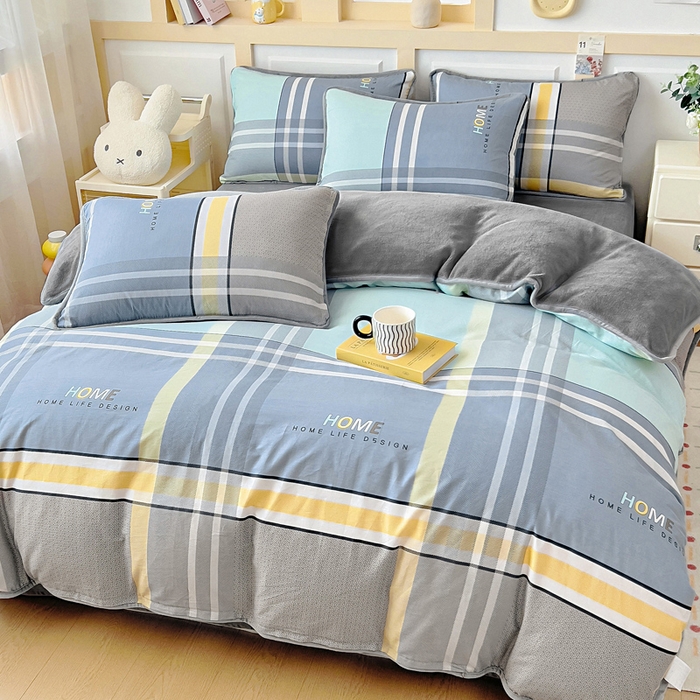 91家纺网 家纺一手货源 找家纺 琪琪阁家纺 2025新款A类全棉纯棉加牛奶绒包边款单被套四件套菲尔顿