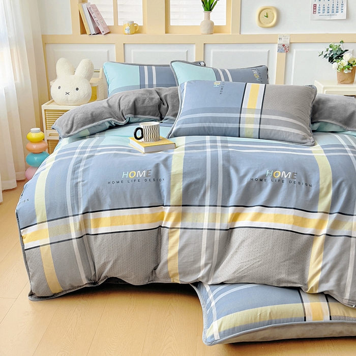 91家纺网 家纺一手货源 找家纺 琪琪阁家纺 2025新款A类全棉纯棉加牛奶绒包边款单被套四件套菲尔顿