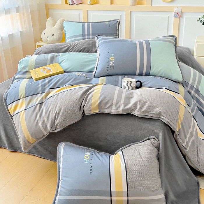 91家纺网 家纺一手货源 找家纺 琪琪阁家纺 2025新款A类全棉纯棉加牛奶绒包边款单被套四件套菲尔顿