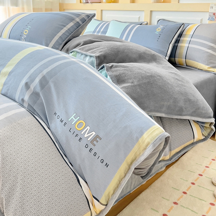 琪琪阁家纺 2025新款A类全棉纯棉加牛奶绒包边款单被套四件套菲尔顿