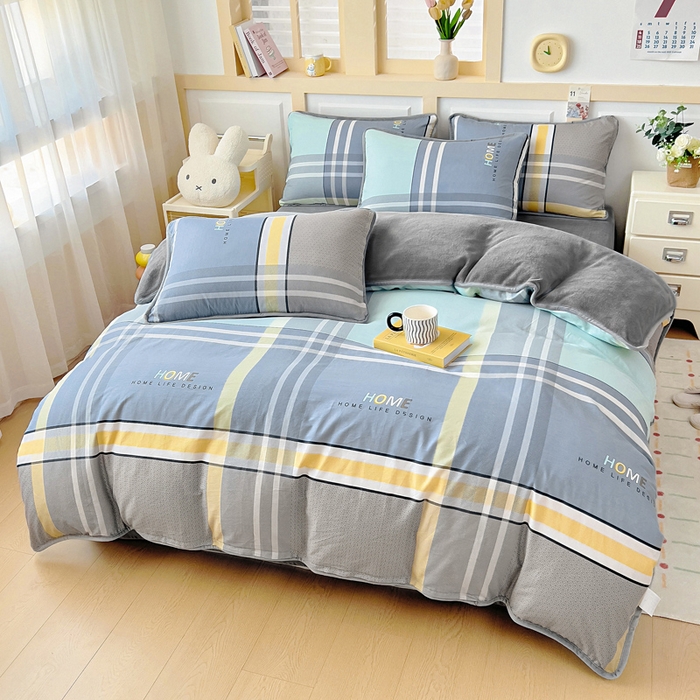 91家纺网 家纺一手货源 找家纺 琪琪阁家纺 2025新款A类全棉纯棉加牛奶绒包边款单被套四件套菲尔顿