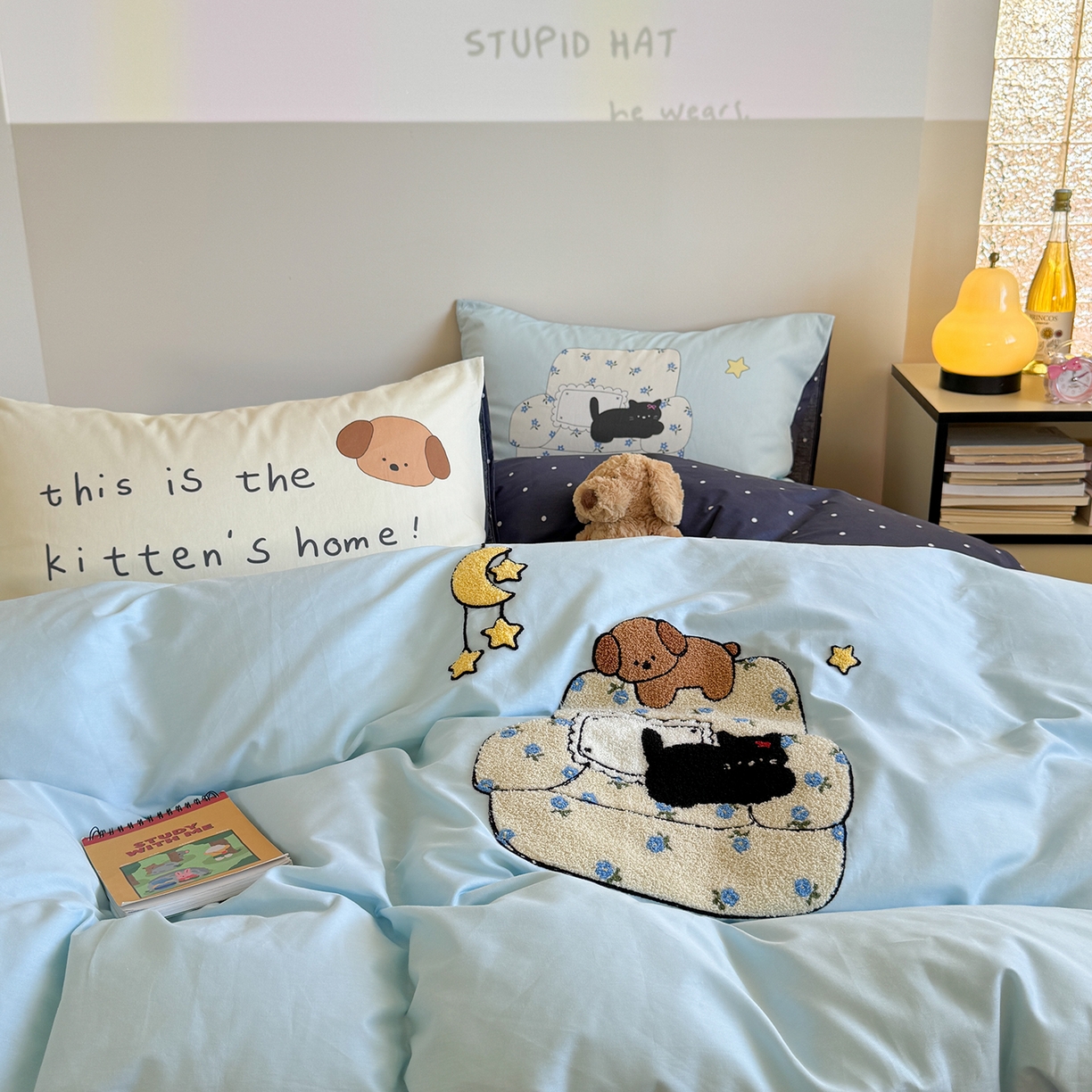 91家纺网 家纺一手货源 找家纺 美乐迪家纺 2025新款全棉毛巾绣绣花四件套 点点猫舍