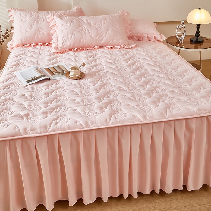 91家纺网 家纺一手货源 找家纺 瑞兴纺 2025新款水洗磨毛夹棉床裙三件套系列-繁花 繁花-雅典玉