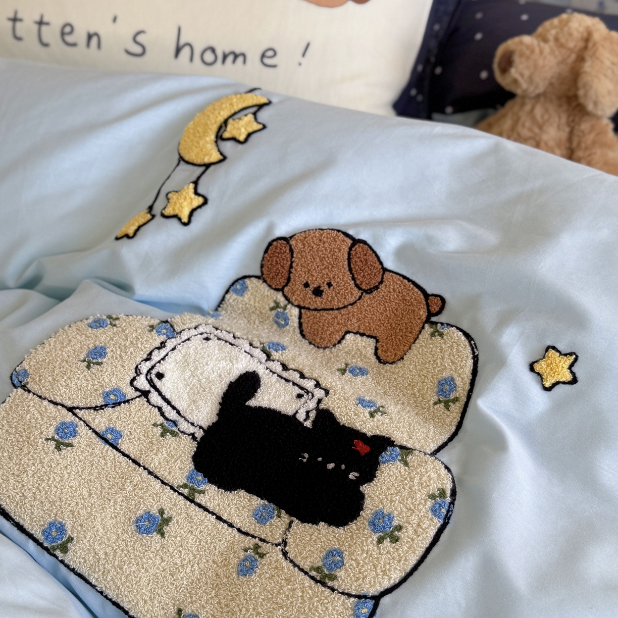 91家纺网 家纺一手货源 找家纺 美乐迪家纺 2025新款全棉毛巾绣绣花四件套 点点猫舍