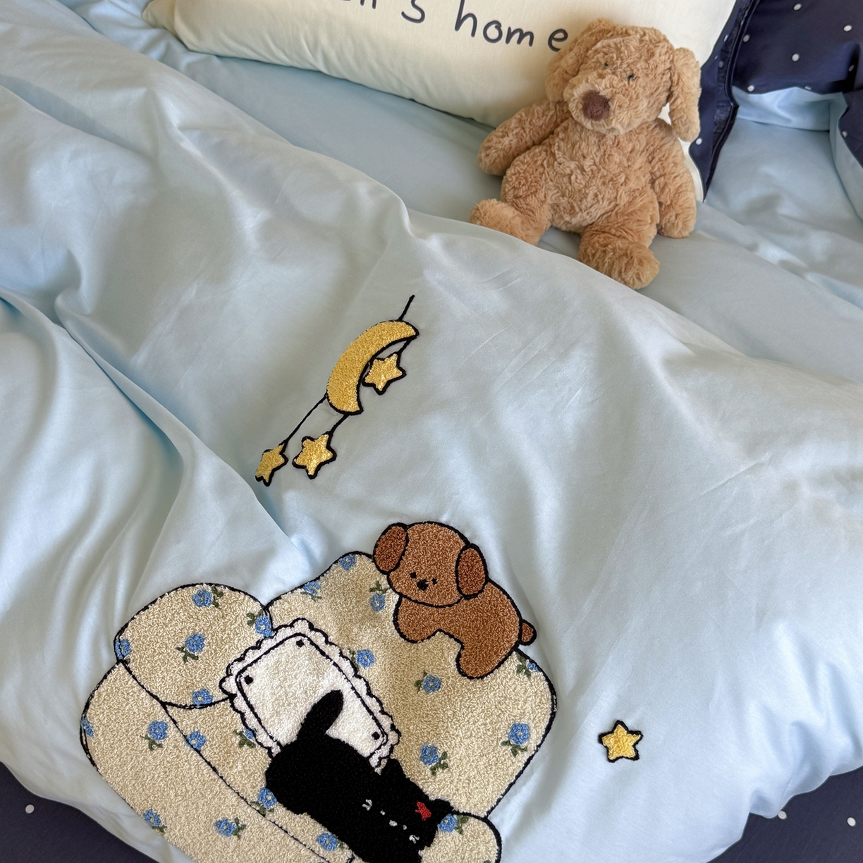 91家纺网 家纺一手货源 找家纺 美乐迪家纺 2025新款全棉毛巾绣绣花四件套 点点猫舍