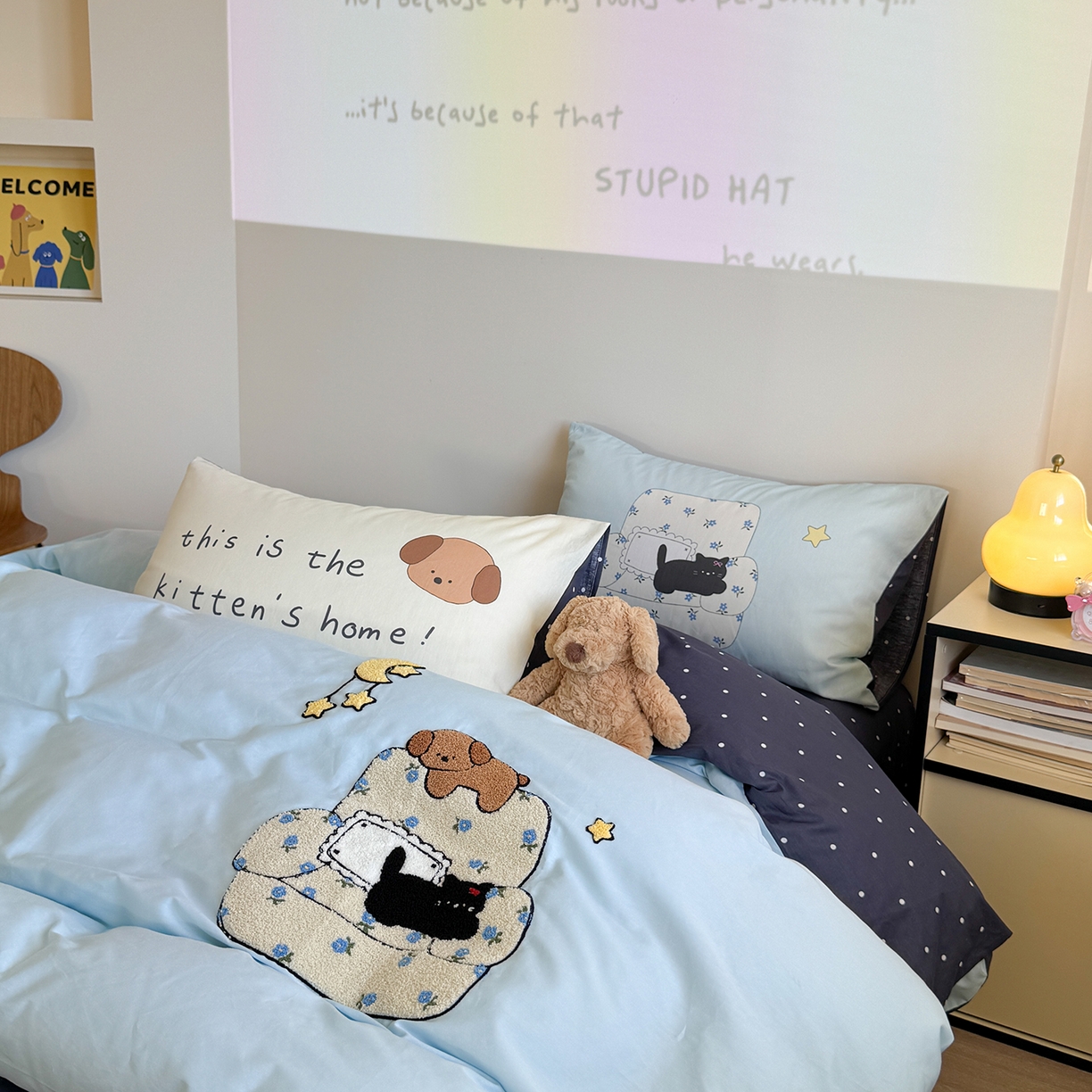 91家纺网 家纺一手货源 找家纺 美乐迪家纺 2025新款全棉毛巾绣绣花四件套 点点猫舍