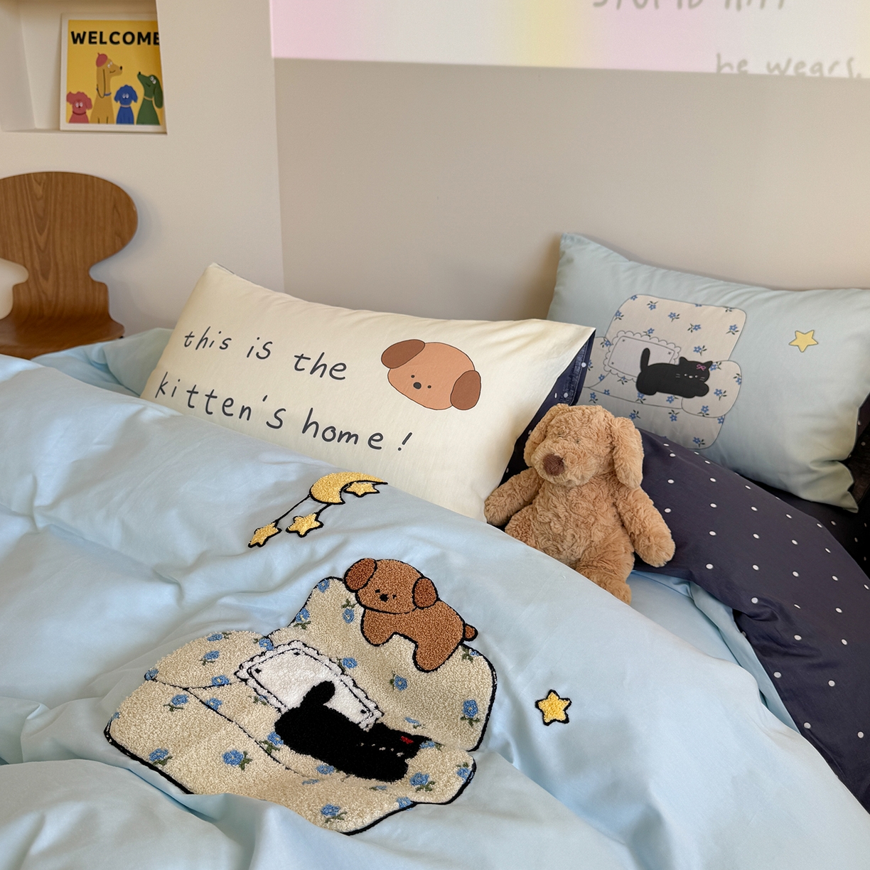 91家纺网 家纺一手货源 找家纺 美乐迪家纺 2025新款全棉毛巾绣绣花四件套 点点猫舍