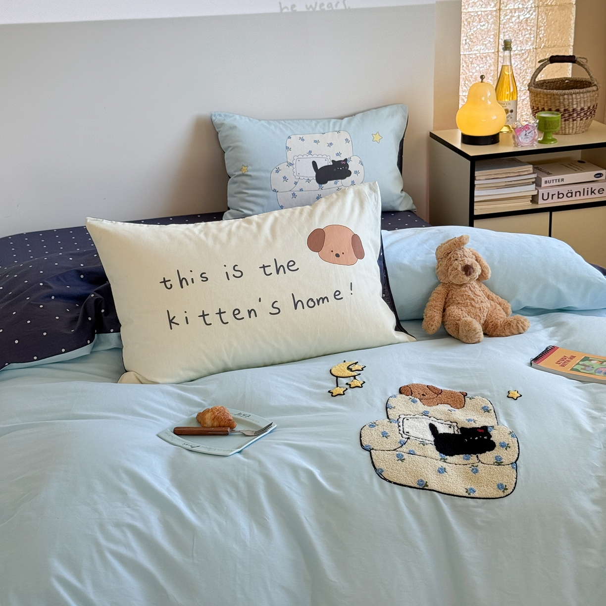 91家纺网 家纺一手货源 找家纺 美乐迪家纺 2025新款全棉毛巾绣绣花四件套 点点猫舍