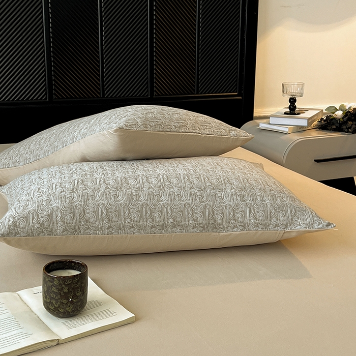 91家纺网 家纺一手货源 找家纺 莱茵家居 2025新款A类简约60S色织提花磨毛四件套 辞花-暖卡其