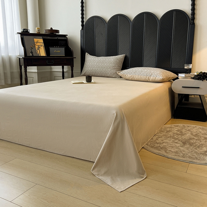 91家纺网 家纺一手货源 找家纺 莱茵家居 2025新款A类简约60S色织提花磨毛四件套 辞花-暖卡其